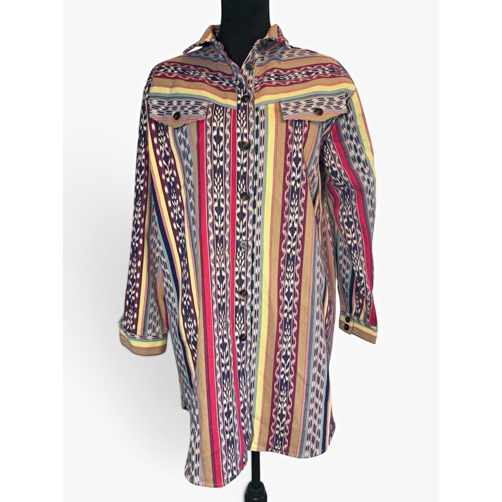 Sezane Multicolor Woven Stripe Overshirt Shirt Jacket Shacket Boho Womens M